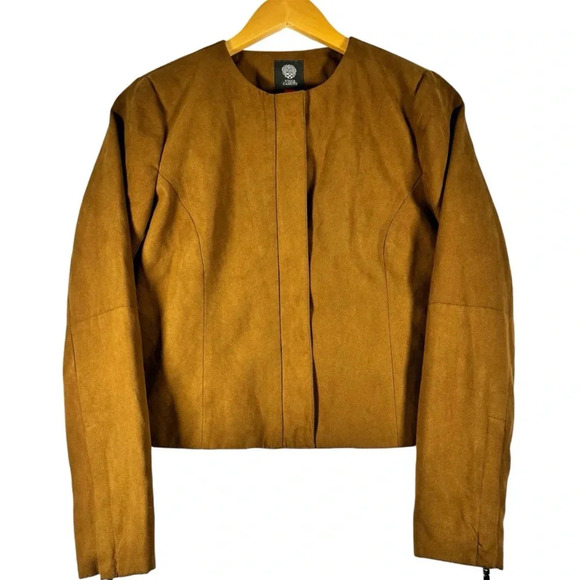 Vince Camuto Brown Faux Suede Cropped Zip Jacket Women's Size XS - Picture 1 of 10